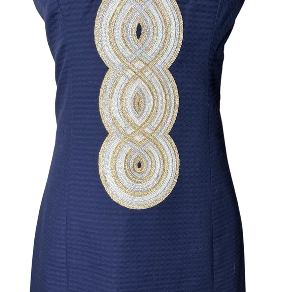 Lilly Pulitzer Valli Shift Dress with Metallic Embroidery in Navy Size 00 - Picture 5 of 16